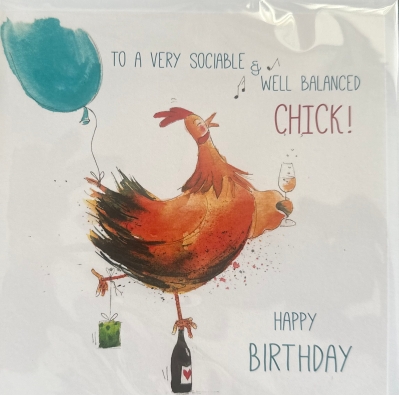 To A Very Sociable & Well Balanced Chick (card)